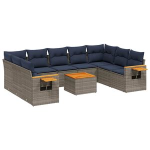 vidaXL Salon de jardin 10 pcs avec coussins gris r&eacute;sine tress&eacute;e
