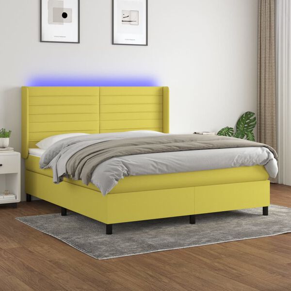 vidaXL Sommier &agrave; lattes de lit matelas et LED Vert 180x200 cm Tissu