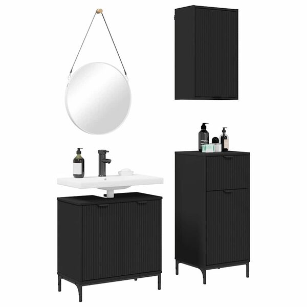 vidaXL Ensemble de mobilier de salle de bain avec tiroir 3 pcs Noir