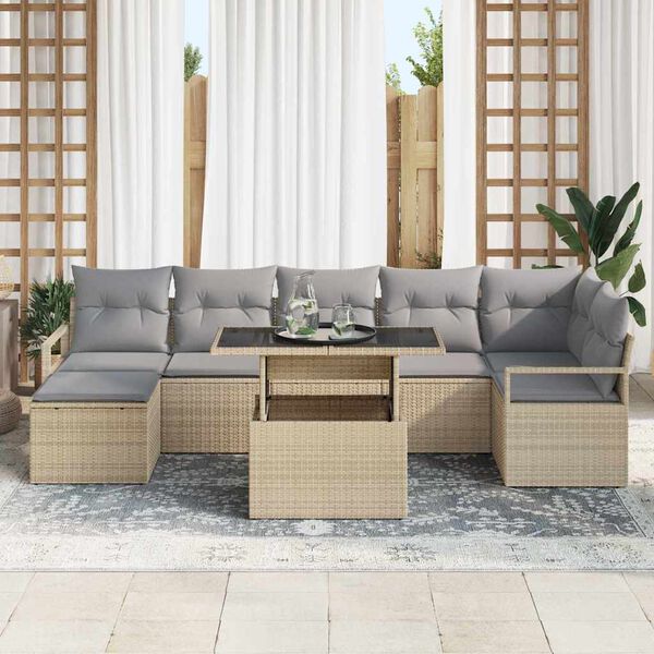 vidaXL Ensemble de canap&eacute; de jardin 8 pcs Beige Poly rotin