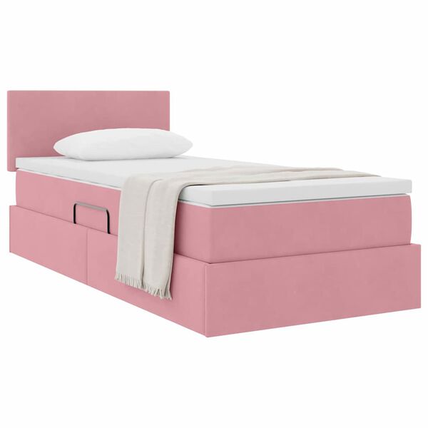 vidaXL Lit de Rangement avec matelas Rose 90 x 200 cm Velours