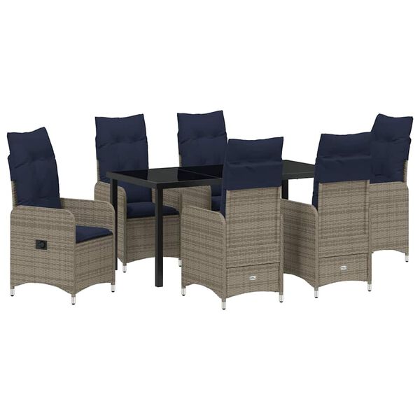 vidaXL Ensemble table et chaises avec coussin 7 pcs Gris Rotin PE