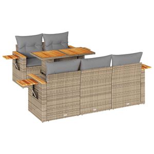 vidaXL Salon de jardin 6 pcs avec coussins beige r&eacute;sine tress&eacute;e acacia