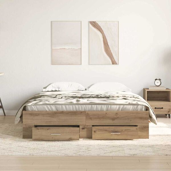 vidaXL Cadre de lit Ch&ecirc;ne artisanal 135 x 190 cm Bois d'ing&eacute;nierie