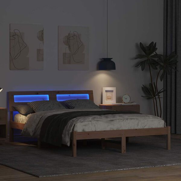 vidaXL Cadre de lit avec t&ecirc;te de lit Marron 135 x 190 cm Pin massif