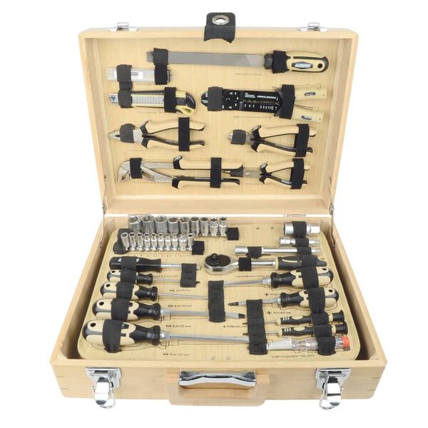 Br&uuml;der Mannesmann Ensemble d'outils 108 pcs Bo&icirc;te en bambou