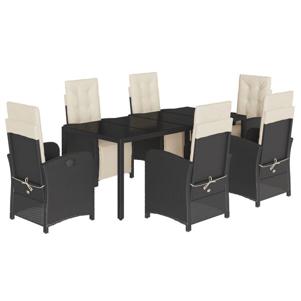 vidaXL Ensemble &agrave; manger de jardin coussins 7pcs Noir R&eacute;sine tress&eacute;e