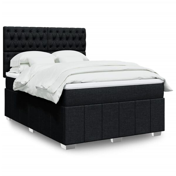 vidaXL Sommier &agrave; lattes de lit avec matelas Noir 140x190 cm Tissu