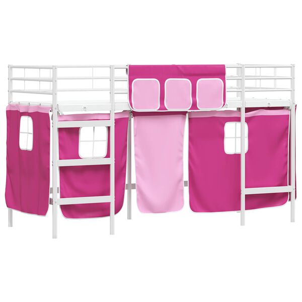 vidaXL Cadre de Lit Mezzanine pour Enfants avec Rideaux Blanc et rose