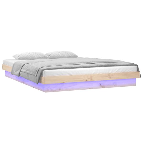 vidaXL Cadre de lit à LED sans matelas 140x190 cm bois massif