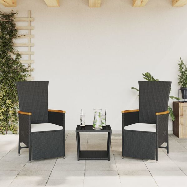 vidaXL Ensemble &agrave; manger de jardin avec coussins 3 pcs Noir