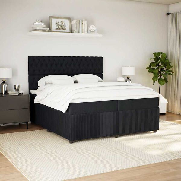 vidaXL Sommier &agrave; lattes de lit et matelas Noir 200x200 cm Velours