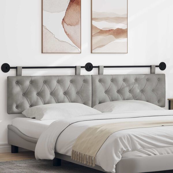 vidaXL T&ecirc;te de lit suspendue Gris clair 210 x 55 x 7 cm Velours