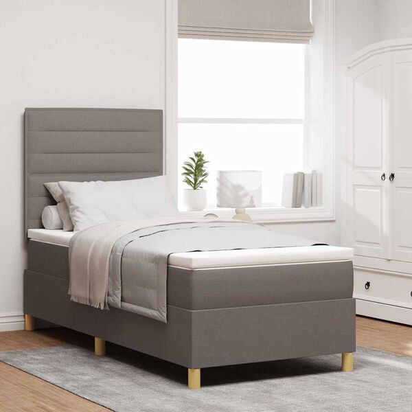 vidaXL Lit &agrave; ressort LED avec matelas Taupe 90 x 200 cm tissu