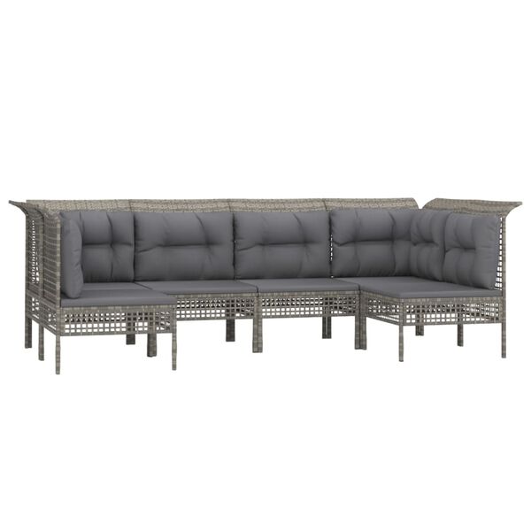 vidaXL Salon de jardin 6 pcs avec coussins Gris R&eacute;sine tress&eacute;e