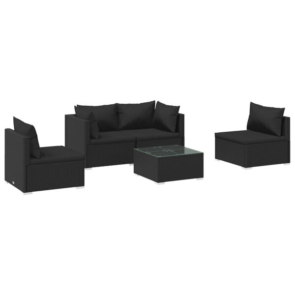 vidaXL Salon de jardin 5 pcs avec coussins R&eacute;sine tress&eacute;e Noir