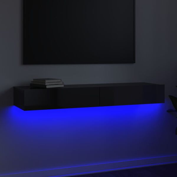 vidaXL Meuble TV avec lumi&egrave;res LED Gris brillant 120x35x15,5 cm