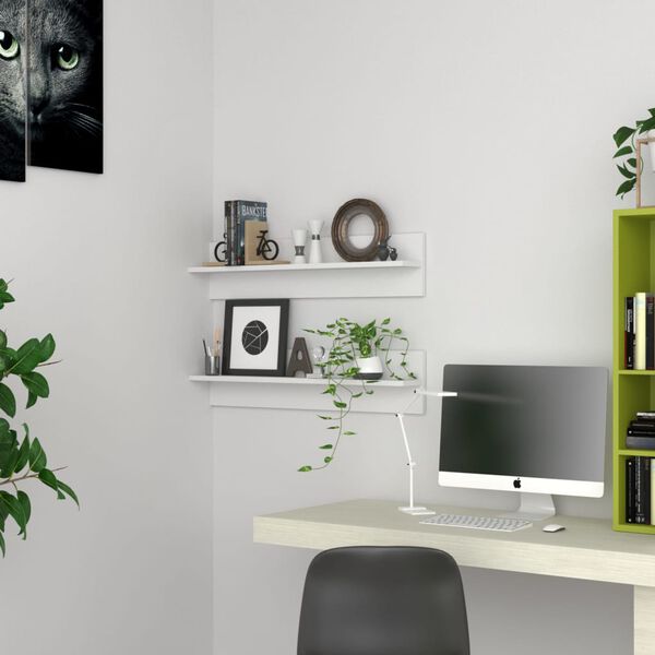 vidaXL &Eacute;tag&egrave;res murales 2 pcs Blanc 80x11,5x18 cm bois d'ing&eacute;nierie