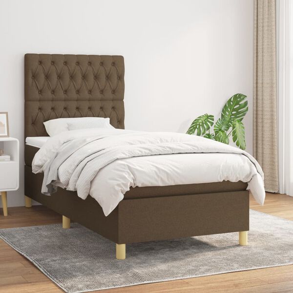 vidaXL Sommier &agrave; lattes de lit avec matelas Marron fonc&eacute; 90x190 cm