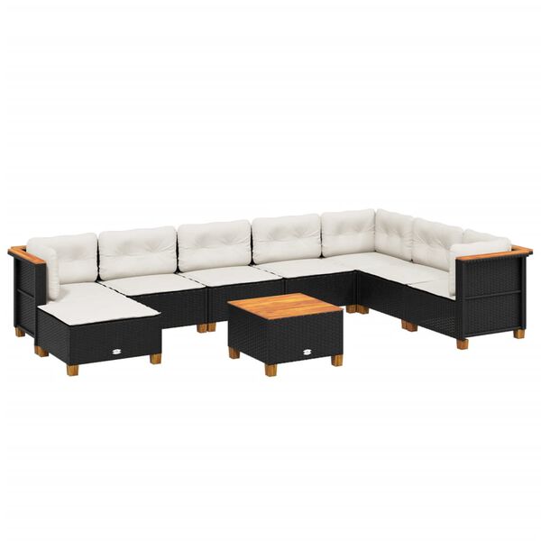 vidaXL Salon de jardin 9 pcs avec coussins noir r&eacute;sine tress&eacute;e