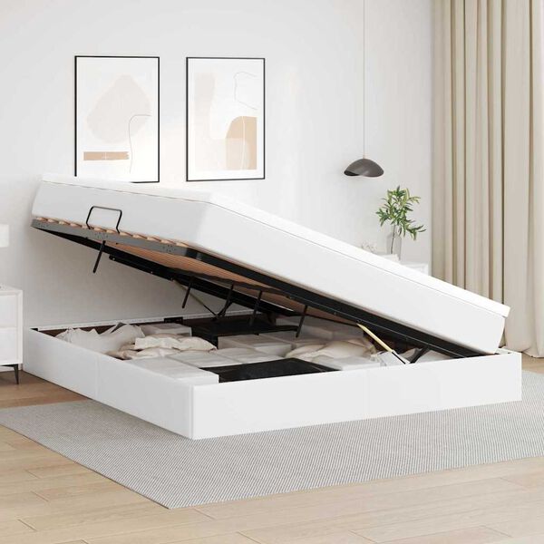 vidaXL Lit avec rangement et matelas Blanc 160 x 200 cm Simili cuir