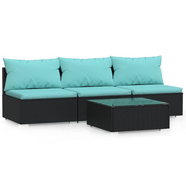 vidaXL Salon de jardin 4 pcs avec coussins Noir R&eacute;sine tress&eacute;e