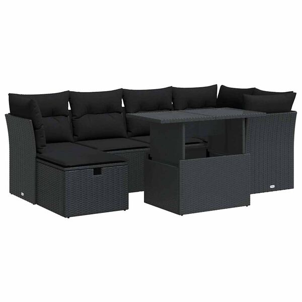 vidaXL Salon de jardin 7 pcs avec coussins noir r&eacute;sine tress&eacute;e