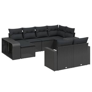 vidaXL Salon de jardin 10 pcs avec coussins noir r&eacute;sine tress&eacute;e