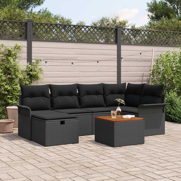 vidaXL Ensemble de canap&eacute; de jardin avec coussin 7 pcs Noir polyrotin