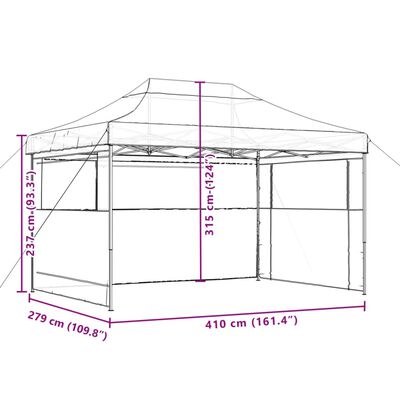 vidaXL Tente de réception pliable escamotable 3 parois latérales taupe