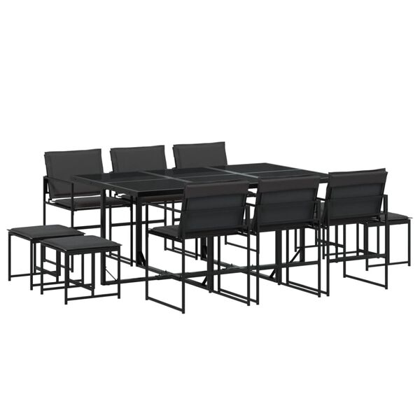 vidaXL Ensemble &agrave; manger de jardin avec coussins 11 pcs noir textil&egrave;ne