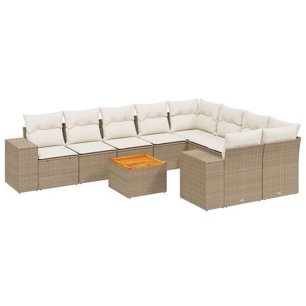 vidaXL Salon de jardin avec coussins 10 pcs beige r&eacute;sine tress&eacute;e