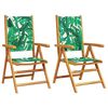 vidaXL Chaises pliantes (lot de 2) en bois d'acacia massif et tissu, motif feuilles