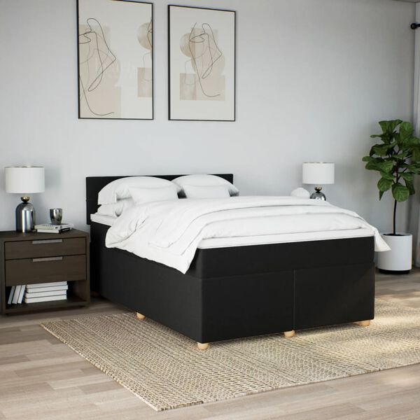 vidaXL Sommier &agrave; lattes de lit avec matelas Noir 140x200 cm Tissu