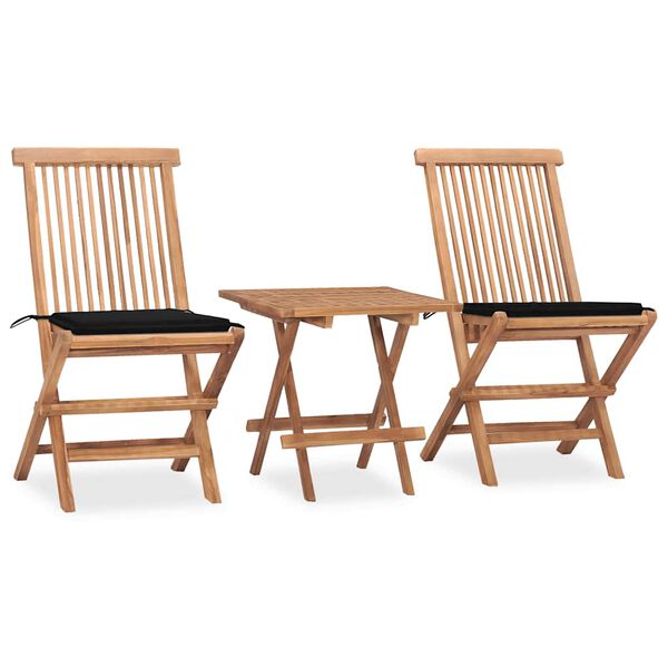 vidaXL Ensemble &agrave; manger d'ext&eacute;rieur pliable avec coussin 3 pcs Teck