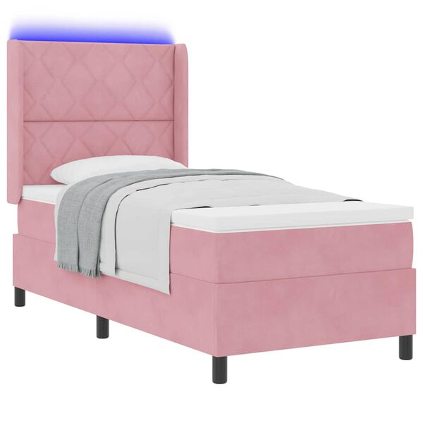 vidaXL Lit à Ressorts avec Matelas LED Rose 100 x 200 cm Velours