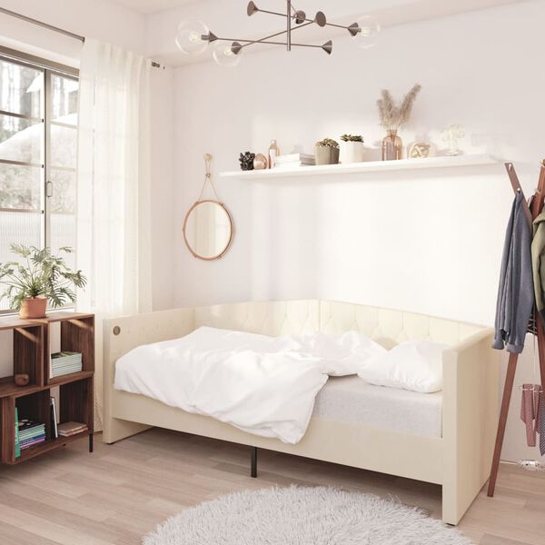 vidaXL Lit avec matelas et USB Cr&egrave;me Velours 90x200 cm