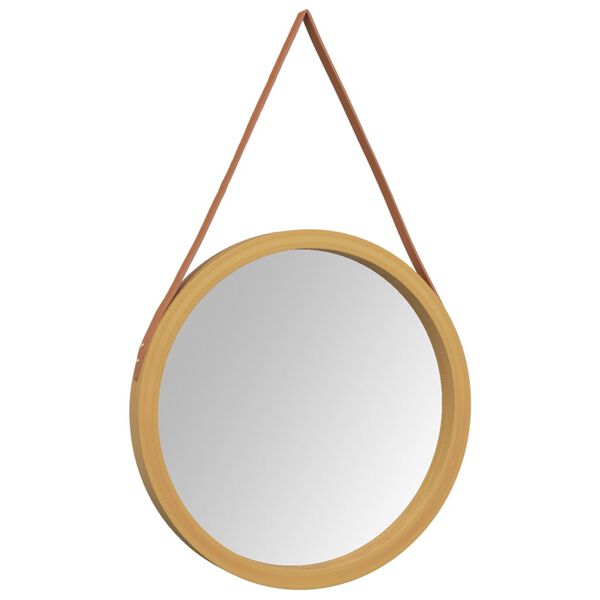 vidaXL Miroir mural avec sangle Dor&eacute; &Oslash; 55 cm