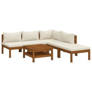 vidaXL Salon de jardin 6 pcs avec coussin cr&egrave;me Bois d'acacia solide
