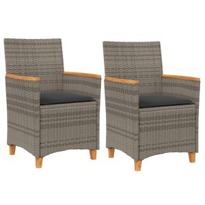 vidaXL Chaises de jardin coussins lot de 2 gris r&eacute;sine tress&eacute;e et bois