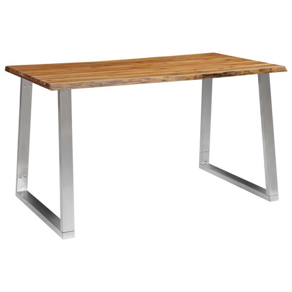 vidaXL Table &agrave; manger 140x80x75 cm Bois d'acacia et acier inoxydable