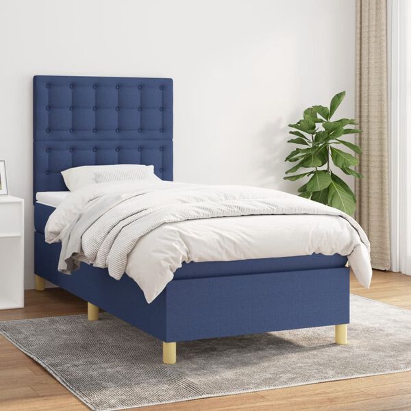 vidaXL Sommier &agrave; lattes de lit avec matelas Bleu 90x190 cm Tissu