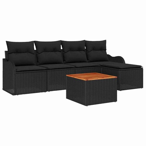 vidaXL Ensemble de canapé de jardin avec coussin 6 pcs Noir polyrotin