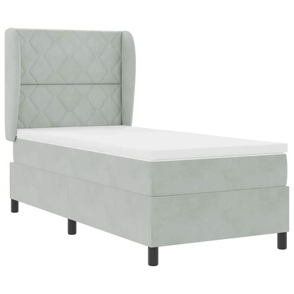 vidaXL Lit &agrave; ressorts avec matelas Gris clair 200 x 90 cm Polyester