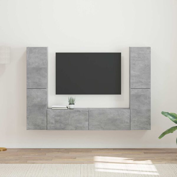 vidaXL Ensemble meuble TV 6 pcs Gris b&eacute;ton Bois d'ing&eacute;nierie