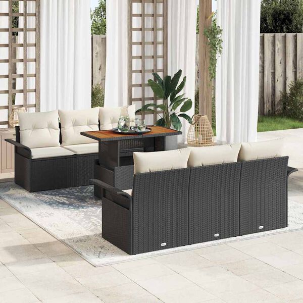 vidaXL Ensemble de canap&eacute; de jardin 7 pcs Noir Poly rotin