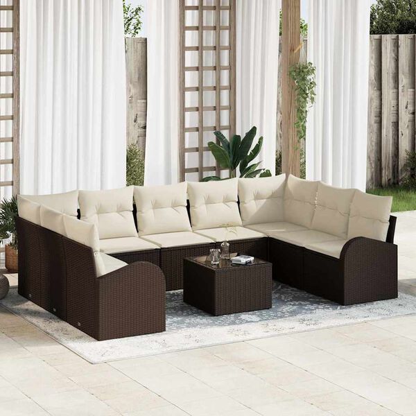 vidaXL Ensemble de Canap&eacute;s avec coussin 10 pcs Marron Poly Rattan
