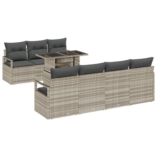 vidaXL Ensemble de canap&eacute; de jardin 8 pcs Gris clair polyrotin