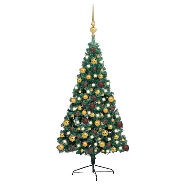 vidaXL Demi-arbre de No&euml;l artificiel pr&eacute;-&eacute;clair&eacute; et boules vert 180 cm