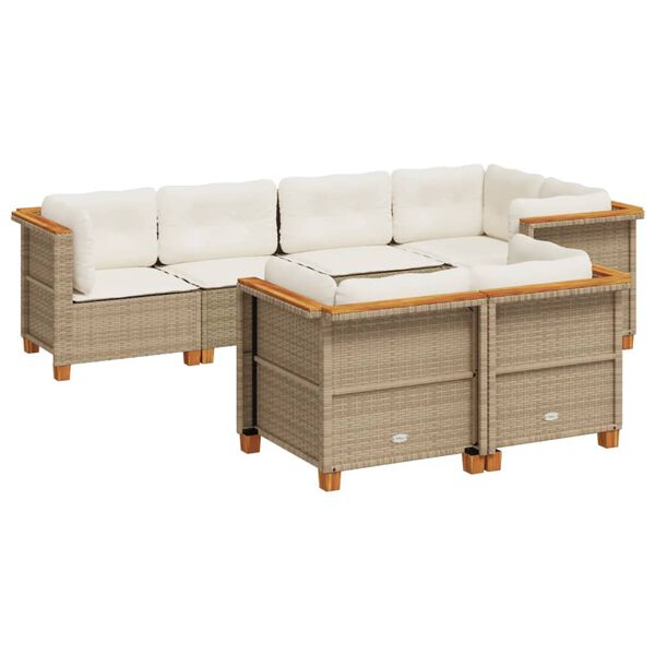 vidaXL Salon de jardin avec coussins 7 pcs beige r&eacute;sine tress&eacute;e